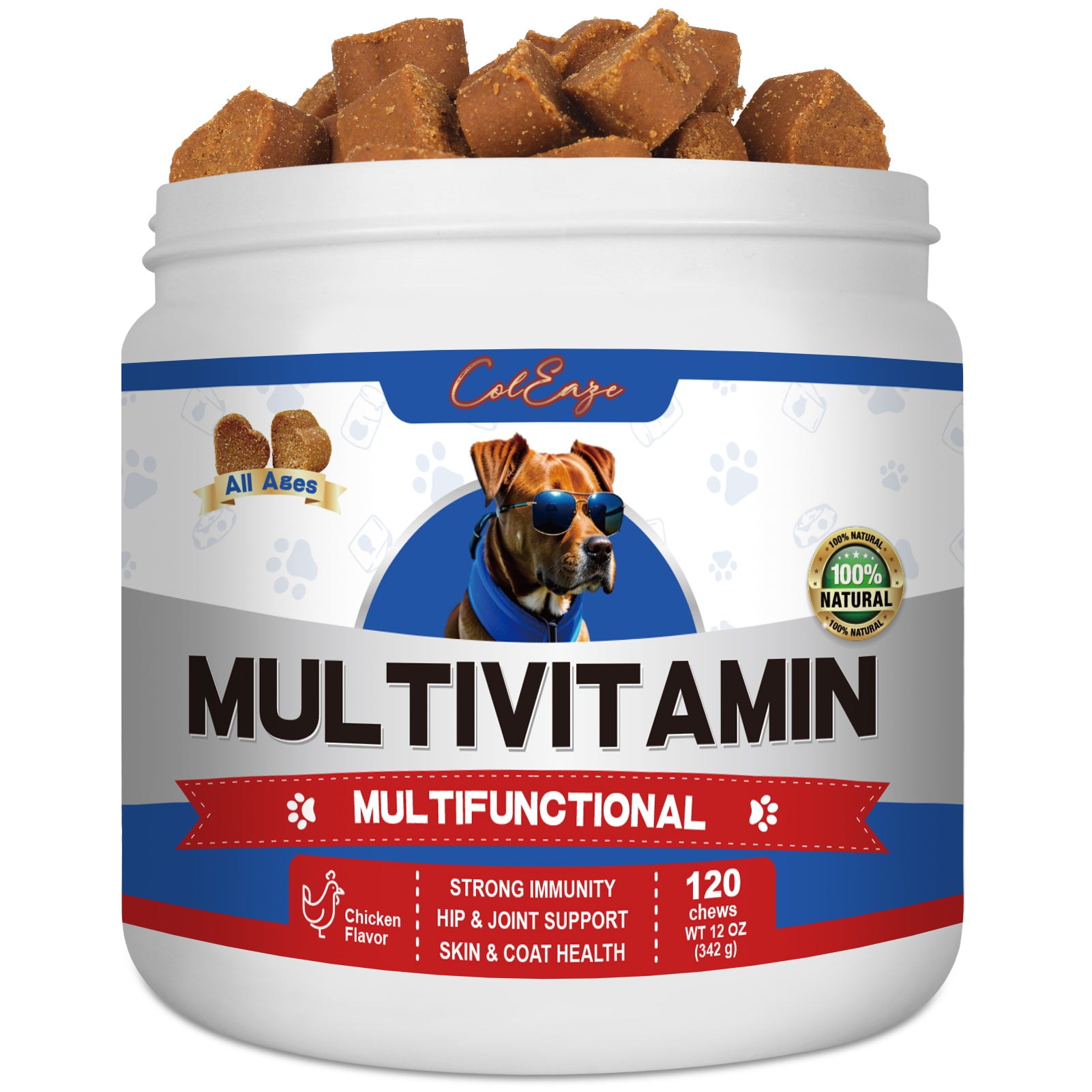 ColEaze Multivitamin Dog Supplement with Glucosamine, Probiotics, Fish Oil - Supports Joint Health, Allergy Relief and Digestive Function