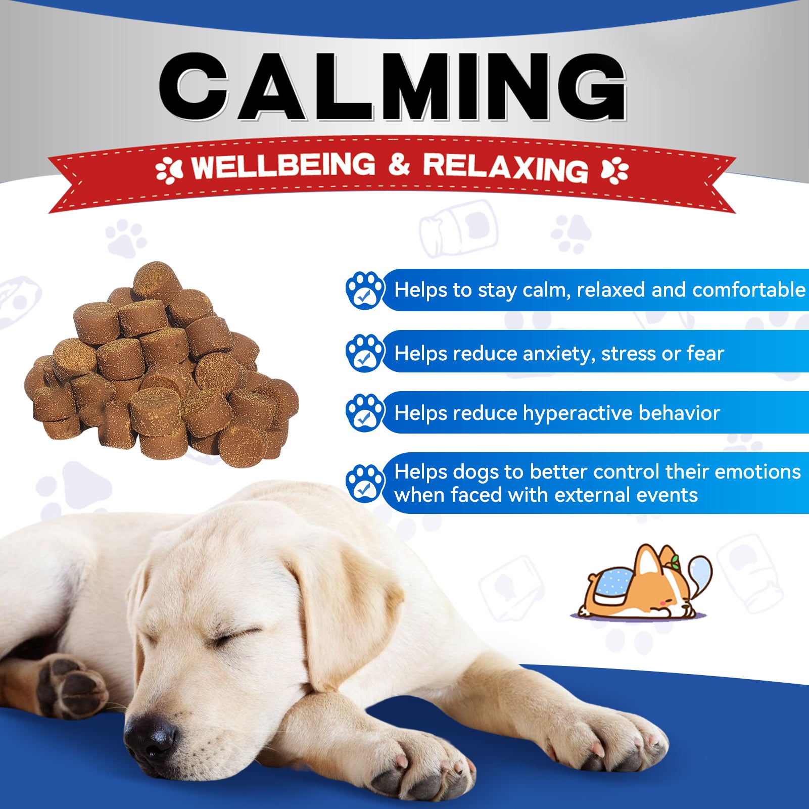 Calming Chews for Dogs - 100% Golden Ratio of Natural Ingredients Dog Calming Chews, Aid with Separation Barking,Vet Visits, Thunderstorms