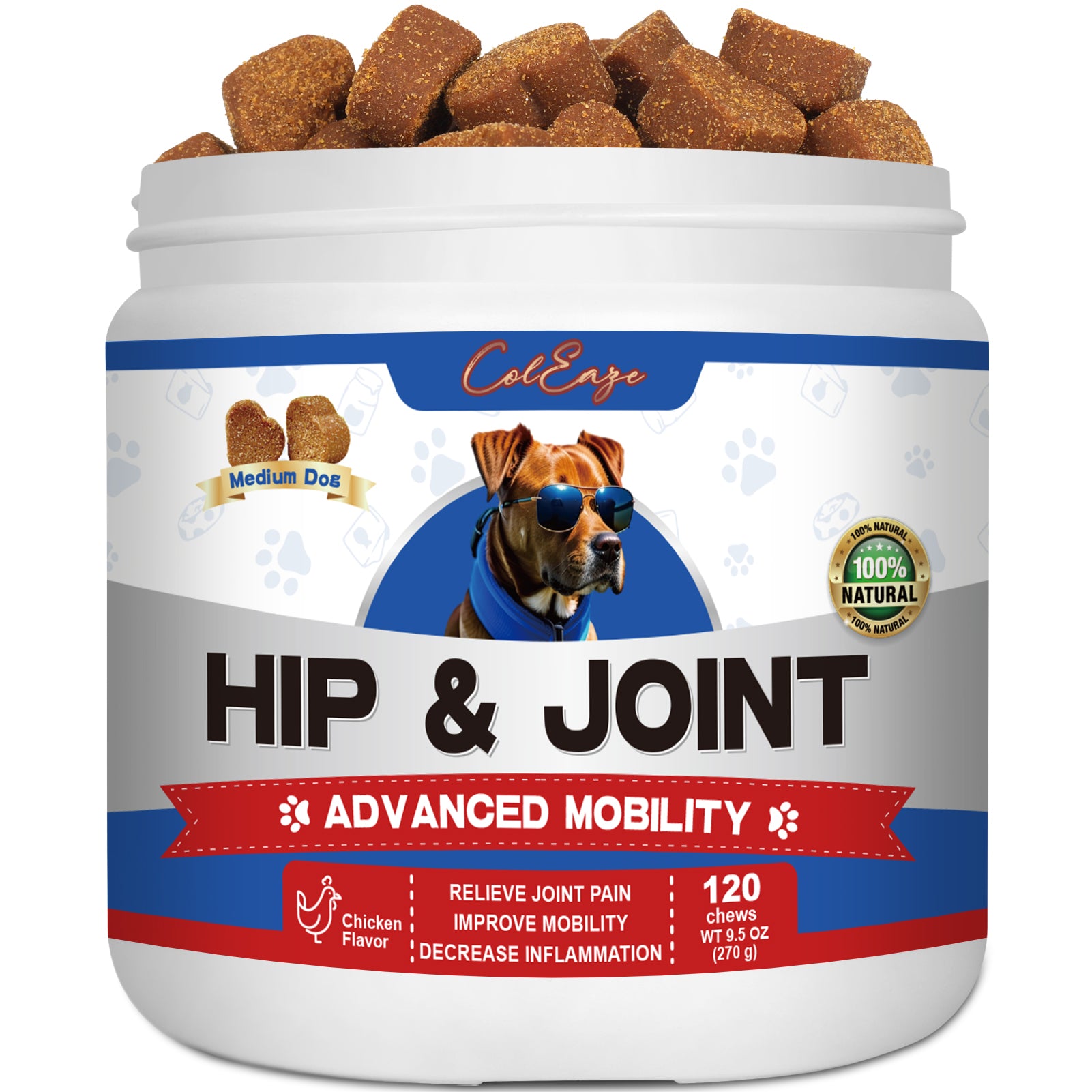 ColEaze Joint Supplement for Dogs, Glucosamine Chondroitin for Dogs Joint Pain Relief,with MSM Reduce Inflammation, Hip & Joint Care - Chicken Flavor - 90 Ct