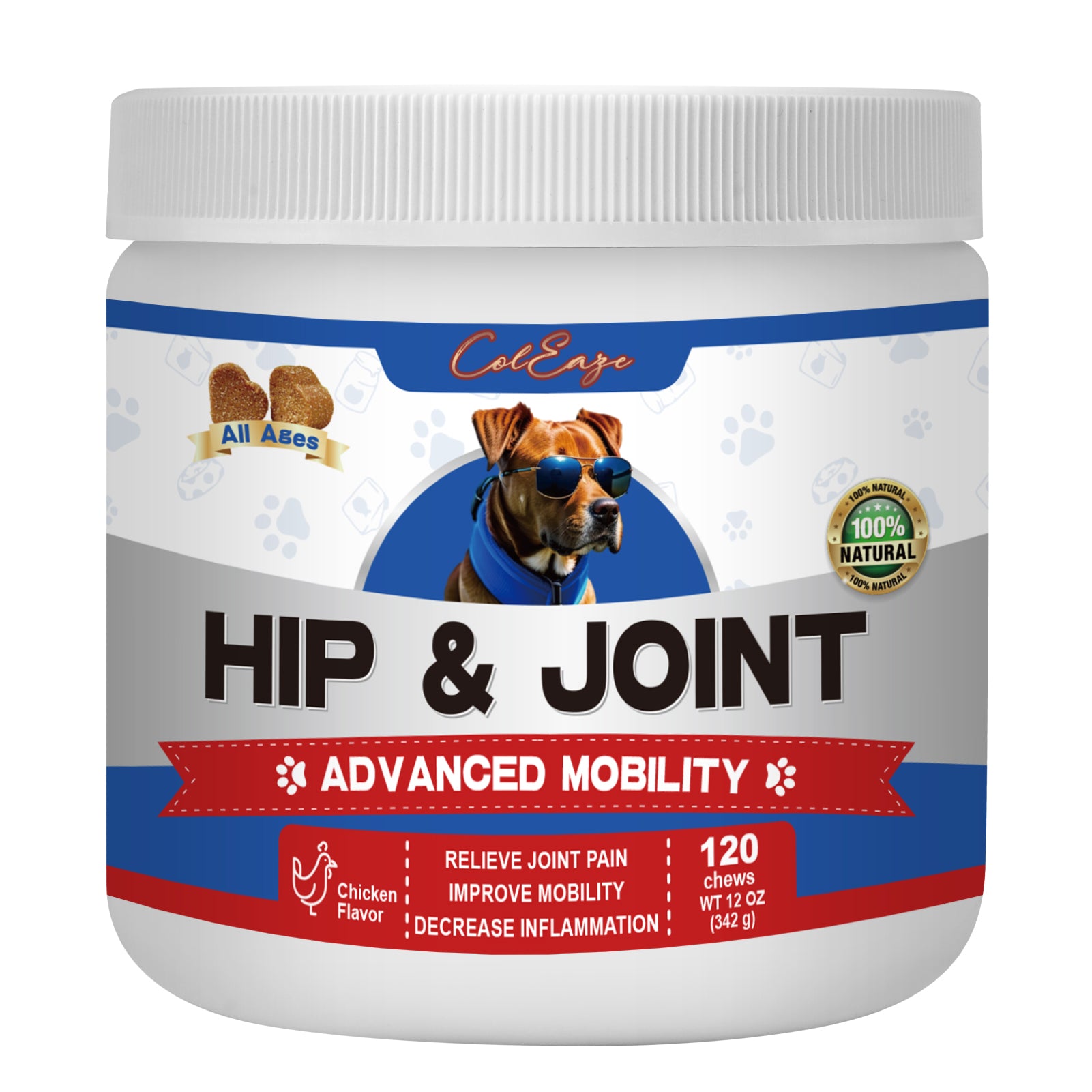 ColEaze Joint Supplement for Dogs, Glucosamine Chondroitin for Dogs Joint Pain Relief,with MSM Reduce Inflammation, Hip & Joint Care - Chicken Flavor - 90 Ct