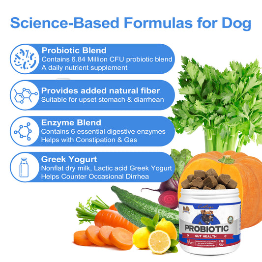 Probiotics for Dogs, Organic Pumpkin with 6 Digestive Enzymes, Providing Probiotics for Gut Flora, Occasional Diarrhea, 90 Count Chicken Flavor