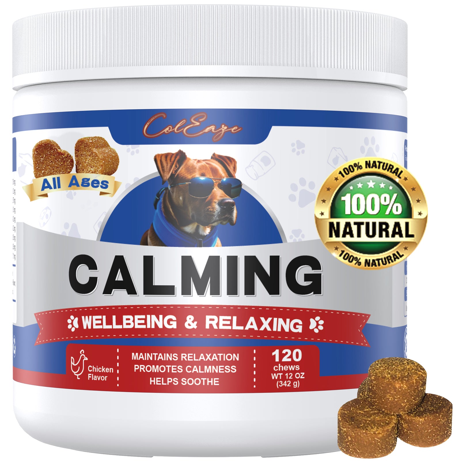 Calming Chews for Dogs - 100% Golden Ratio of Natural Ingredients Dog Calming Chews, Aid with Separation Barking,Vet Visits, Thunderstorms