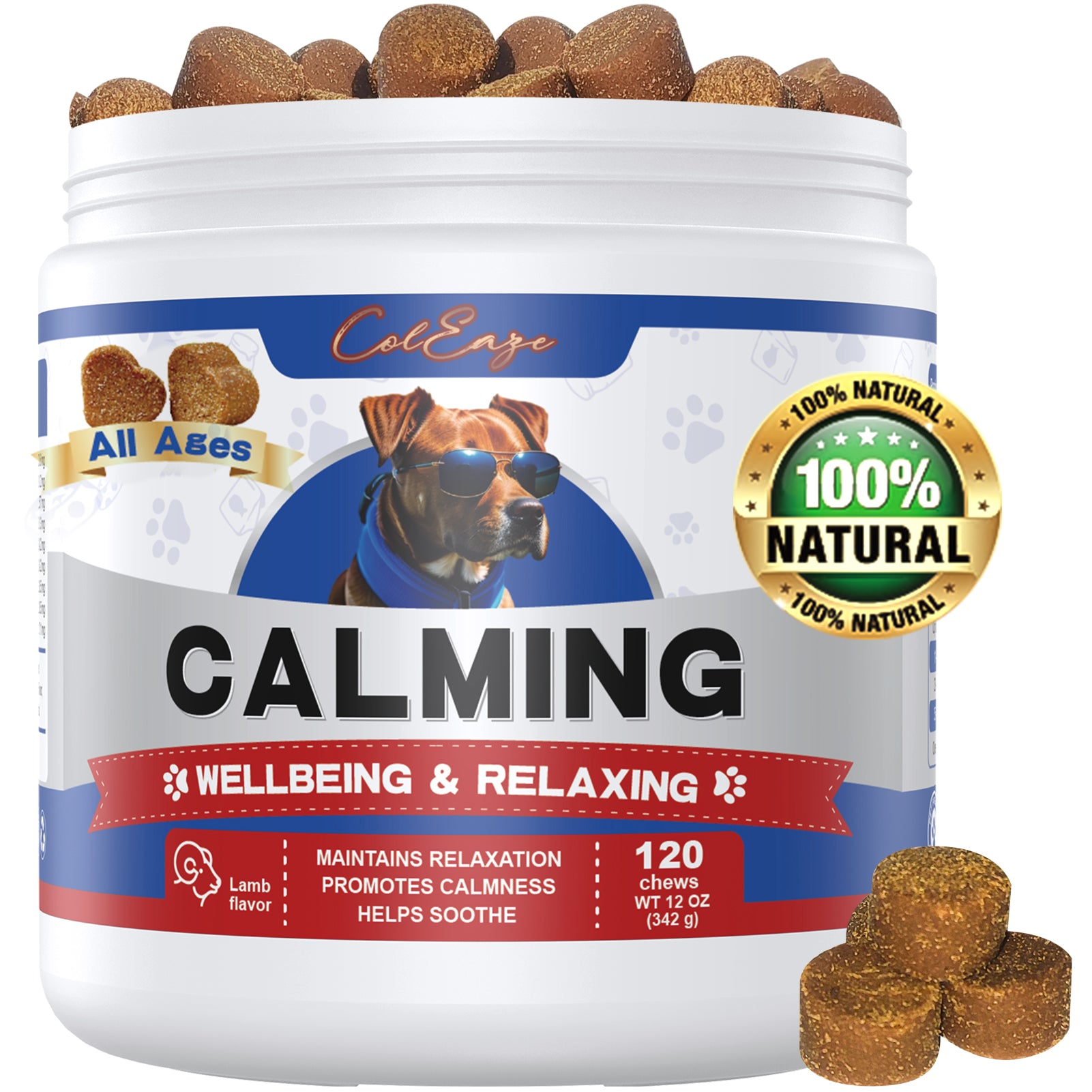 Calming Chews for Dogs - 100% Golden Ratio of Natural Ingredients Dog Calming Chews, Aid with Separation Barking,Vet Visits, Thunderstorms