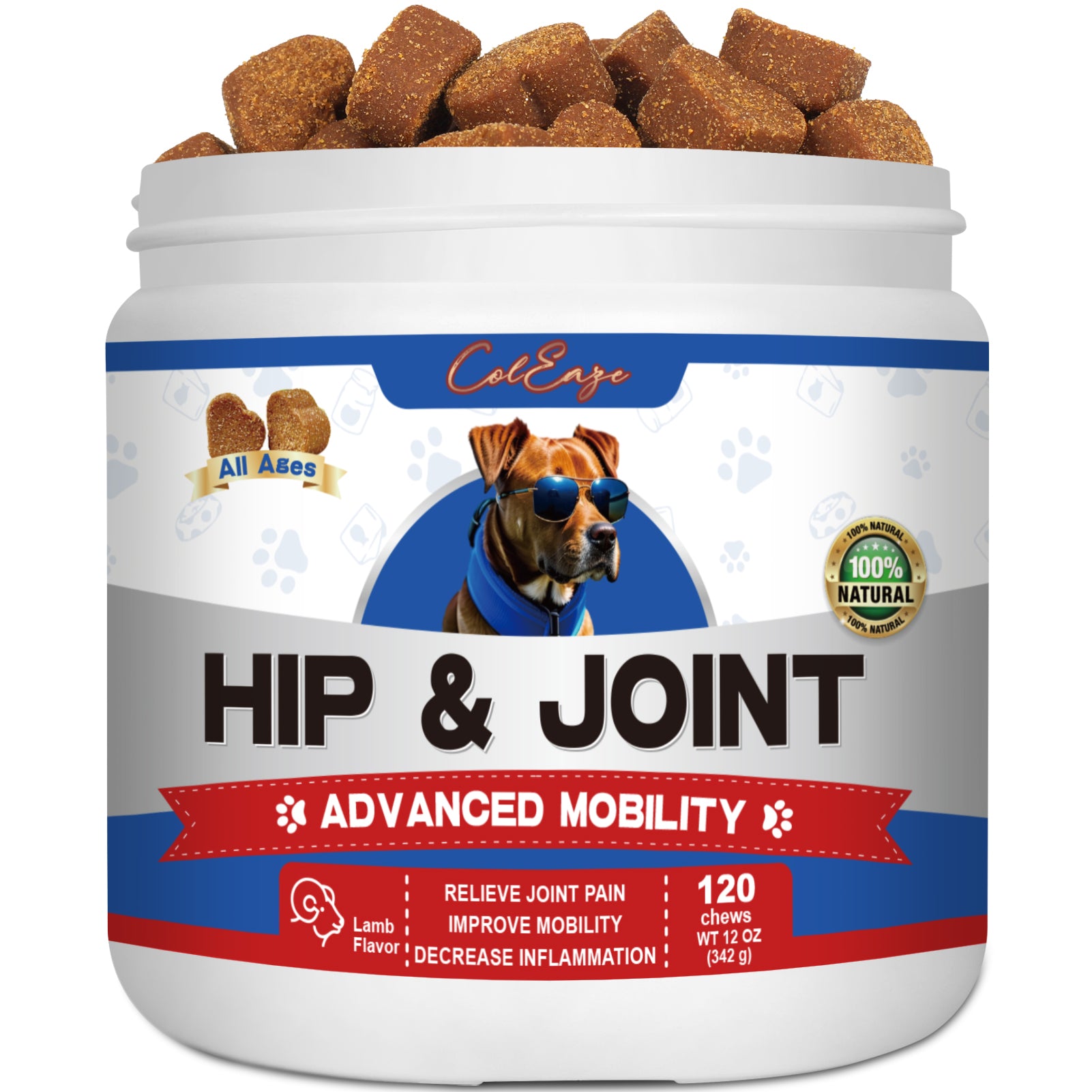 ColEaze Joint Supplement for Dogs, Glucosamine Chondroitin for Dogs Joint Pain Relief,with MSM Reduce Inflammation, Hip & Joint Care - Chicken Flavor - 90 Ct