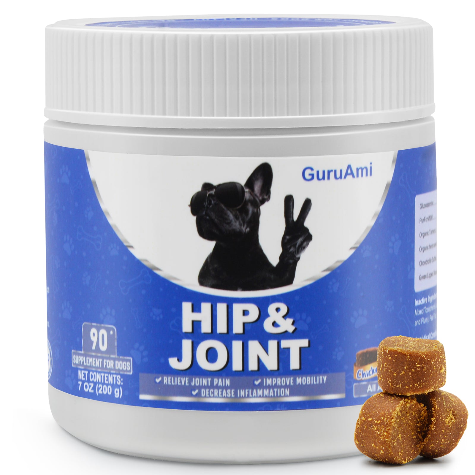 GuruAmi Joint Supplement for Dogs, Glucosamine Chondroitin for Dogs Joint Pain Relief, MSM - Advanced Mobility Chews Reduce Inflammation, Hip & Joint Care -(90 Count, Chicken Liver)