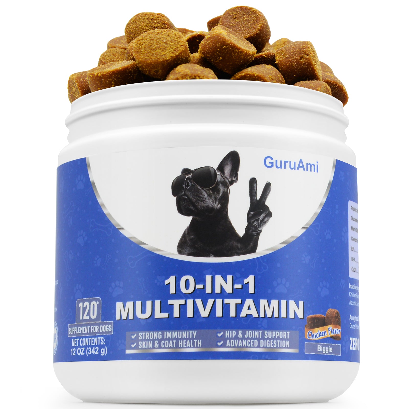 GuruAmi Dog Multivitamin Dog Supplement, Glucosamine chondroitin for Dogs, Probiotics, Omega Fish Oil, Dog Supplements & Vitamins, Dog Vitamins for Skin and Coat Allergies 120 ct